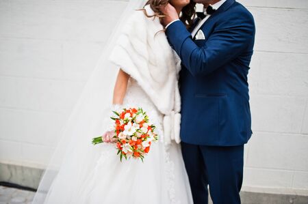 Wedding couple background white big wallの写真素材