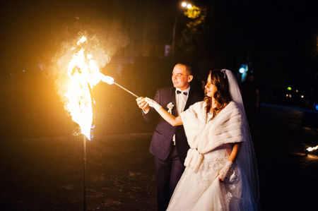 Wedding couple light fire heart  of loveの写真素材