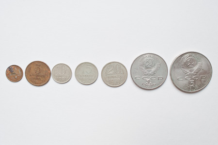 Set of soviet russian ruble coins, all USSR nominals.の写真素材