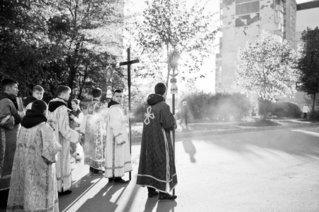 LVIV, UKRAINE - APRIL 27, 2016: Holy Week passion and death of Jesus Christ. Incense smoke. Black...