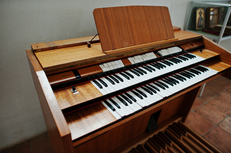 MUKACHEVO,UKRAINE - APRIL 11,2016: Old Ahlborn piano & organのeditorial素材