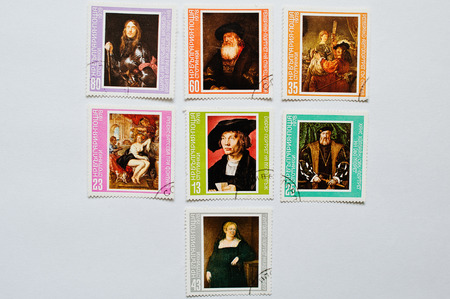 UZHGOROD, UKRAINE - CIRCA MAY, 2016: A post stamp printed in Bulgaria shows the painting of italian Renaissance masters , circa 1978のeditorial素材