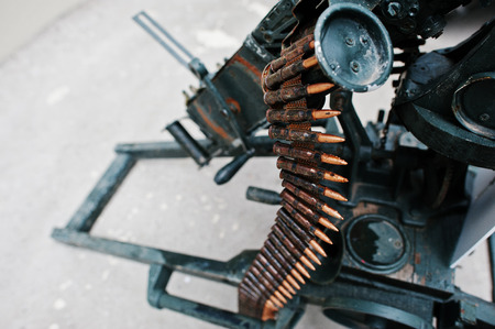 Cartridge belt of ammo at machine gun.