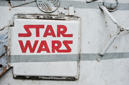 Podol, Ukraine - May 19, 2016: Star Wars logo on flying space machineのeditorial素材