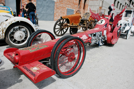 Podol, Ukraine - May 19, 2016: Handmade flamingo vintage retro classic sport car.