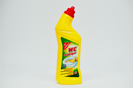 Berezovitsa, Ukraine - circa june, 2016: Toilet cleaner bottle WC reinigerのeditorial素材