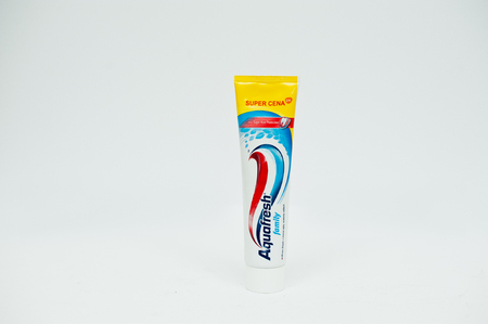 Berezovitsa, Ukraine - circa june, 2016: Toothpaste Aquafresh familyのeditorial素材