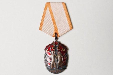 Soviet medal for badge of honor on white backgroundの写真素材