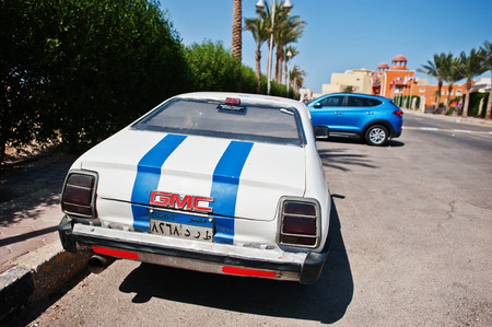 Hurghada, Egypt -20 August 2016: GMC retro coupe car with Egypt license plateのeditorial素材