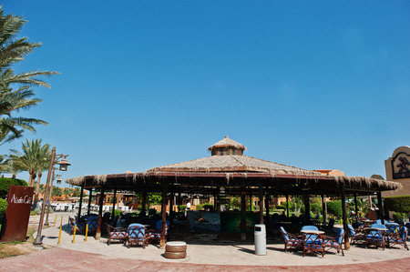 Hurghada, Egypt -20 August 2016: Aladdin cafe hookah in luxury hotel resort Caribbean World Soma Bayのeditorial素材