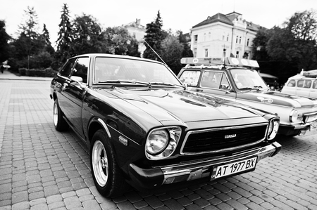 Tarnopol, Ukraine - October 09, 2016: Classic retro car Corolla E30 liftback was the third generation of cars sold by Toyota under the Corolla nameplate, produced 1974-1981のeditorial素材