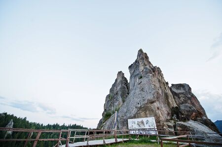 Tustan fortress ruins of rocks at Carpathian Ukraineの写真素材