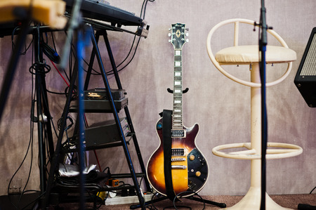 Set of musical instruments. Guitar and drumsの写真素材