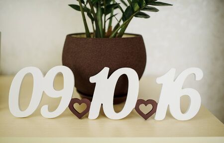 Sign of date wedding background pot with flower.の写真素材