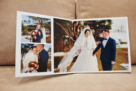 Pages of elegant wedding album and photo book.の写真素材