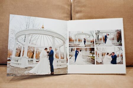Pages of elegant wedding album and photo book.の写真素材