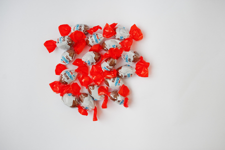 Dusseldorf, Germany - February 18, 2017: Chocolates candies Kinder Schoko Bons on white background.のeditorial素材