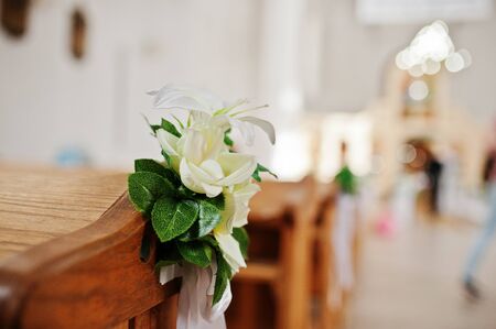 Flowers of decor at wedding church ceremony.の写真素材