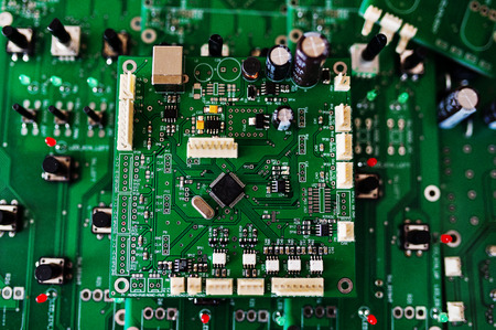 Circuit board of electronic computer hardware technology. Motherboard digital chip.の写真素材