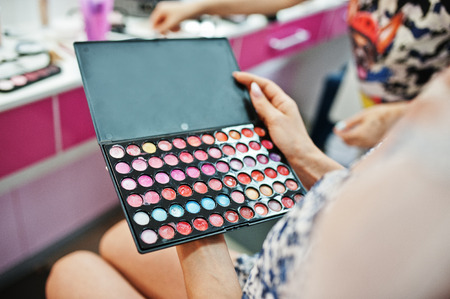Close-up photo of eyeshadow palette in the salon.の写真素材