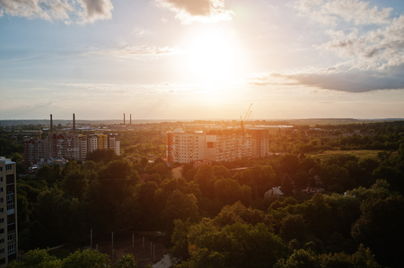 Breathtaking view of park and buildings in the city from the roof.の写真素材
