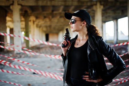 Sexy  female agent at abandoned place.の写真素材