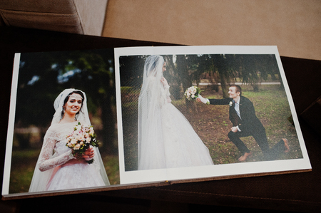 Open pages of wedding book or album.の写真素材