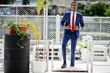 African american happy successful man at suit. Rich black business man.の写真素材