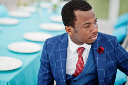 African american happy successful man at suit. Rich black business man.の写真素材