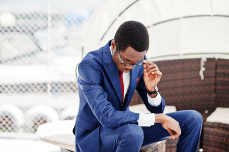 African american happy successful man at suit. Rich black business man.の写真素材
