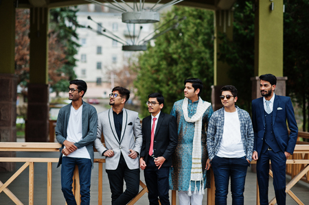 Group of six south asian indian mans in traditional, casual and business wear.の写真素材