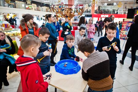 Kyiv, Ukraine - January 16, 2018: Tournament of spinning tops Beyblade, known in Japan as Explosive...