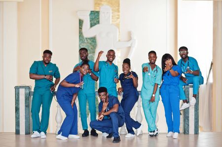 Group of african medical students in college having fun together.の写真素材