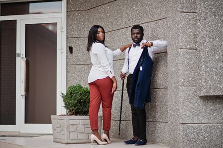 Stylish african american couple in formal wear. Romantic couple in love dating.の写真素材