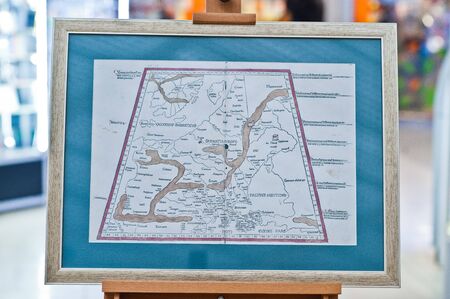 Kyiv, Ukraine - September 1, 2019: Old maps of Europe and Ukraine at 18 century.
