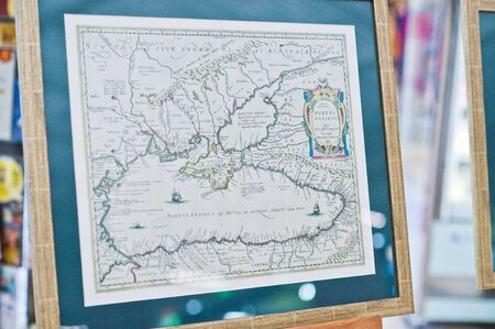 Kyiv, Ukraine - September 1, 2019: Old maps of Europe and Ukraine at 18 century.