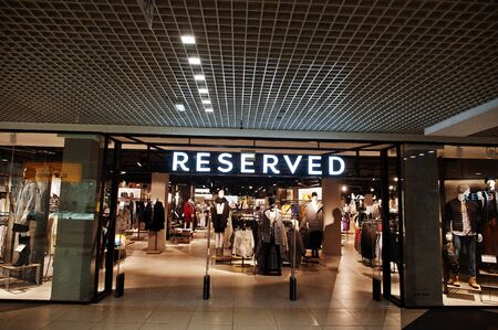 Kyiv, Ukraine - September 15, 2018: Hall and interior of modern shopping mall Podolyany.  Reserved...
