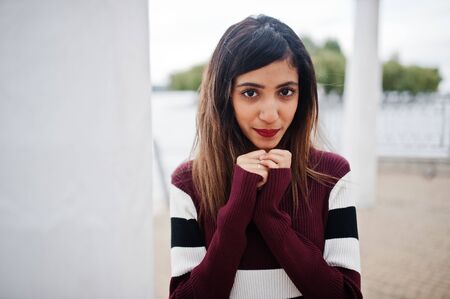 Close up portrait of young beautiful indian or south asian teenage girl in dress.の写真素材
