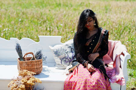 Beautiful indian girl wear saree india traditional dress.