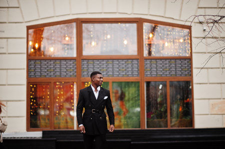 Portrait of young and handsome african american businessman in suit.の写真素材
