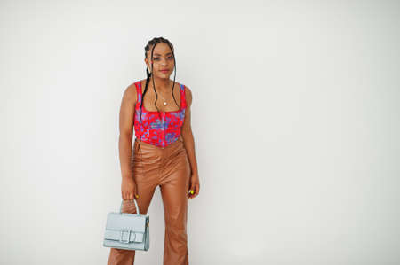 Beauty afro american model fashion brazilian woman pose isolated on white.の写真素材