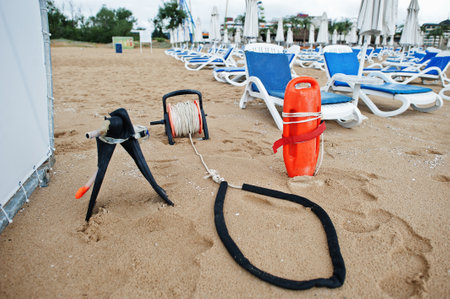 Lifesaver at the Sunny Beach on Black Sea in Bulgaria. Summer vacation travel holiday.の写真素材