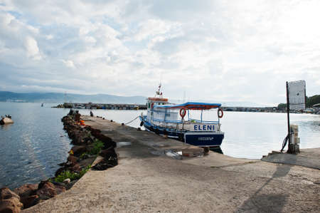 NESEBAR, BULGARIA - June 17, 2021: Fishing boats are moored in old port of Nesebar.のeditorial素材