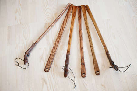 Hand carved oak wooden shoe horn. Shoes accessories. Home styling spoon.