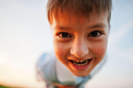 Close up portrait of funny boy.の写真素材