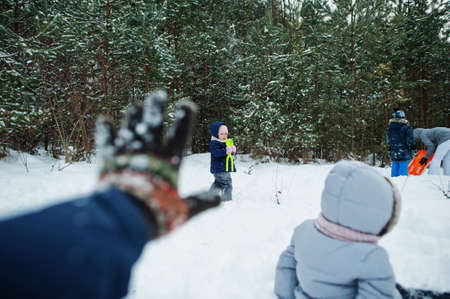Children in winter nature. Outdoors in snow.の写真素材