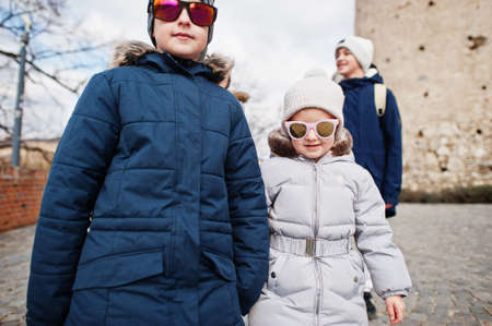 Children walking at historical Mikulov Castle, Moravia, Czech Republic. Old European town.の写真素材