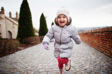 Girl at historical Mikulov Castle, Moravia, Czech Republic. Old European town.