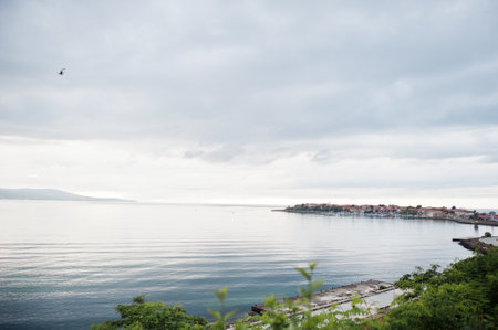 Park area and promenade at town Nesebar, Bulgaria.の写真素材