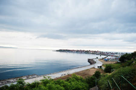 Park area and promenade at town Nesebar, Bulgaria.の写真素材
